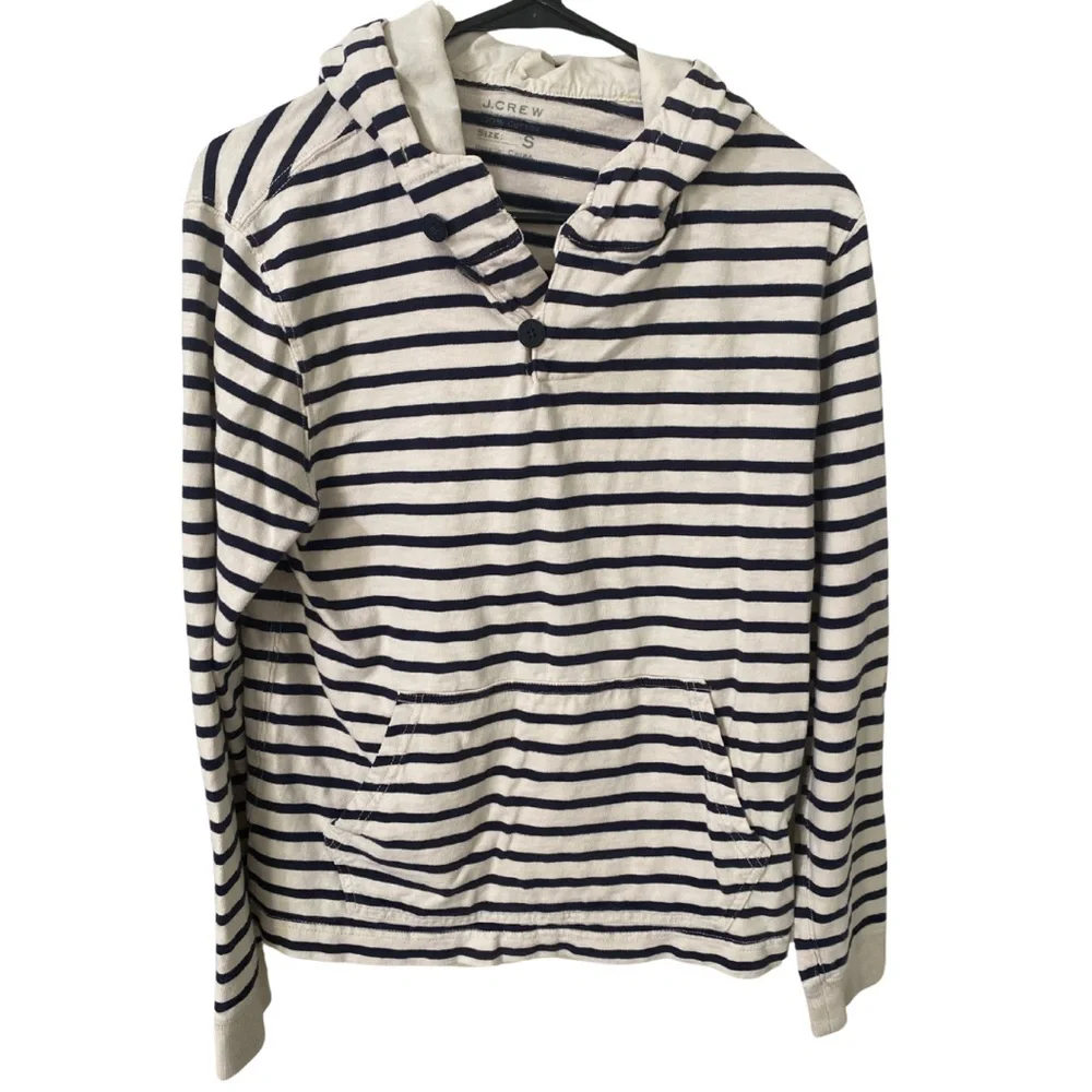 J.Crew Navy and Cream Striped Cotton Hoodie